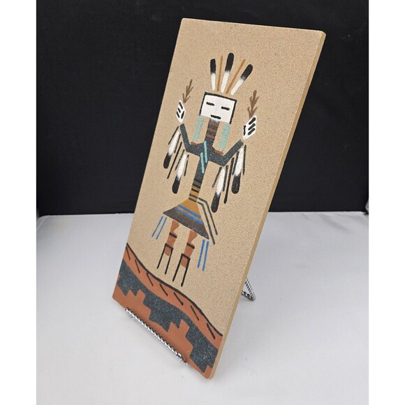 Vintage Native American Navajo Sand Painting Yei-Bei-Chai Dancer Wood Panel 12" - Picture 4 of 10